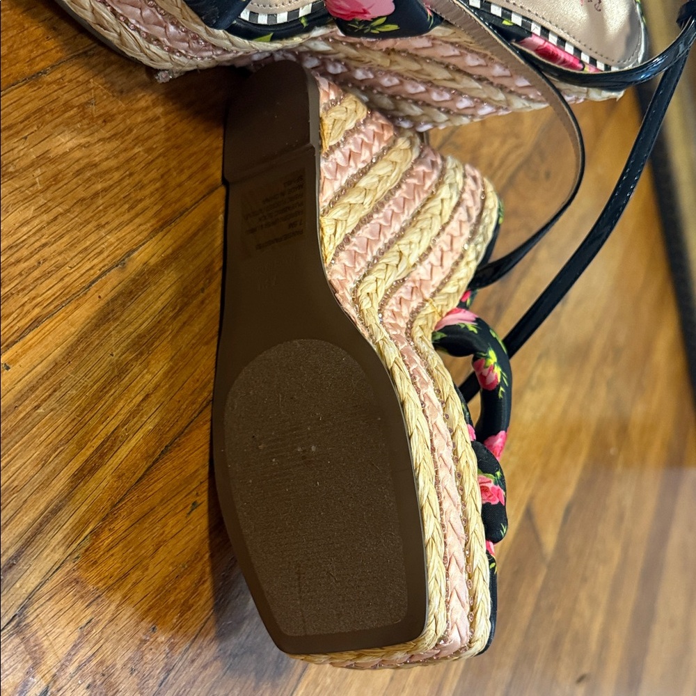 Betsey Johnson Black and Pink Floral Wedges - Picture 7 of 9